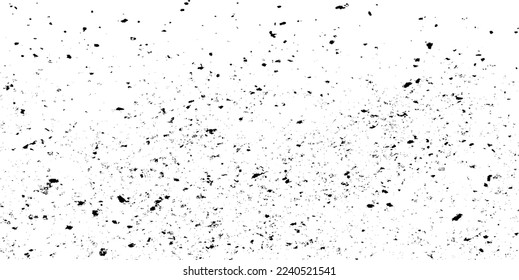 Pequeñas manchas y partículas desiguales de los escombros. Textura de vector abstracta.  Antecedentes desiguales. Superposición de textura gruesa con granos finos aislados sobre fondo blanco. Ilustración vectorial. EPS10.