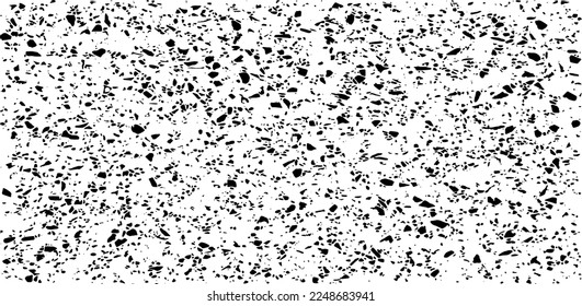 Small uneven spots and particles of debris. Abstract vector texture.  Distressed uneven background. Grunge texture overlay with fine grains isolated on white background. Vector illustration. EPS10.