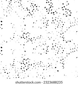 Small uneven spots and particles of debris. Abstract vector texture. Distressed uneven background. Grunge texture overlay with fine grains isolated on white background. Vector illustration. EPS10.