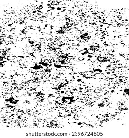 Small uneven spots and particles of debris. Abstract vector texture.  Distressed uneven background. Grunge texture overlay with fine grains isolated on white background. Vector illustration. EPS10.