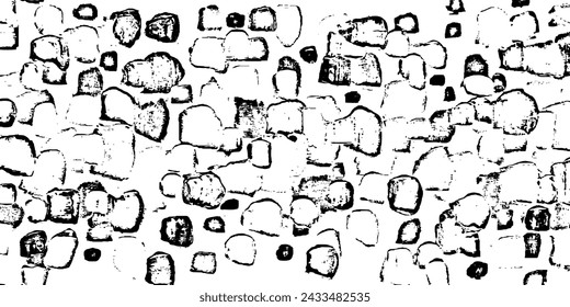 Small uneven spots and particles of debris. Abstract vector texture.  Distressed uneven background. Grunge texture overlay with fine grains isolated on white background. Vector illustration. EPS10.