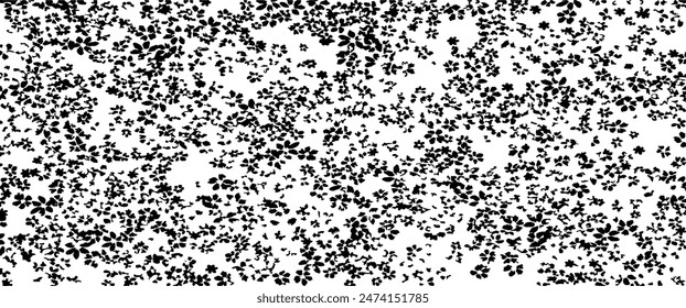 Small uneven spots and particles of debris. Abstract vector texture.  Distressed uneven background. Grunge texture overlay with fine grains isolated on white background. Vector illustration. EPS10.