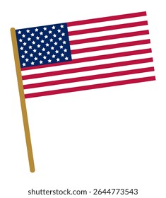 Small United States flag waving on a wooden stick against a white background, perfect for celebrating holidays like Independence Day and Memorial Day
