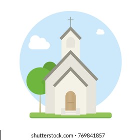 small urban church flat vector