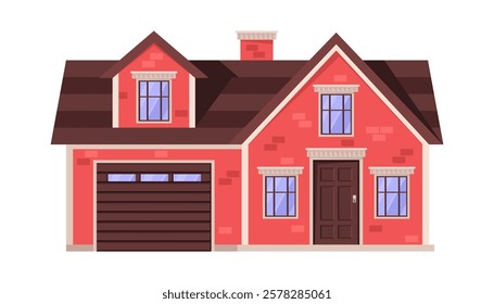 A small urban or countryside cottage on an isolated background. Vector illustration in a flat style