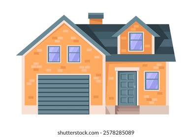 A small urban or countryside cottage on an isolated background. Vector illustration in a flat style