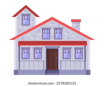 A small urban or countryside cottage on an isolated background. Vector illustration in a flat style