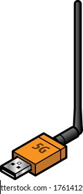 A small USB 5G/NR stick/modem to enable mobile high-speed connections. With a long external antenna.