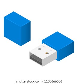 Small usb flash icon. Isometric of small usb flash vector icon for web design isolated on white background