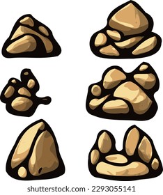 small vector art set featuring beige toon-style natural rock formations used as props for various desert-inspired creative design projects. website design, art blog, 2d graphics, poster, sticker art.