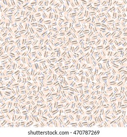 Small vector ditsy pattern with abstract organic round shapes and micro marks. Seamless pattern in natural beige colors for invitation background, textile design in Memphis style. Minimalist print