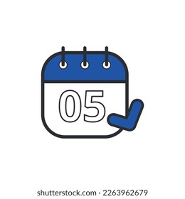 Small vector flat icon of blue calendar with specific day, appointment book set on day 05.