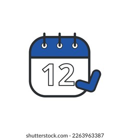 Small vector flat icon of blue calendar with specific day, appointment book set on day 12.