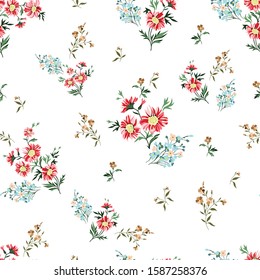 small vector flowers bunches pattern of white