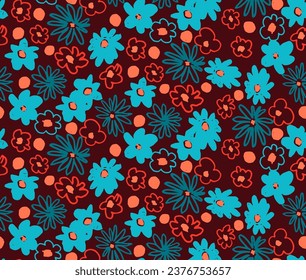 Pequeñas flores vectoriales con un patrón sin fisuras. Papel de pared natural, ilustración de decoración floral. Elementos dibujados a mano. Dibujo infantil.