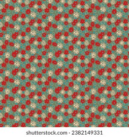 Small vector flowers daisy seamless pattern. Natural wallpaper, floral decoration illustration. Hand drawn elements. Children's drawing. Print for a dress or swimsuit