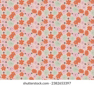 Small vector flowers daisy seamless pattern. Natural wallpaper, floral decoration illustration. Hand drawn elements. Children's drawing. Print for a dress or swimsuit