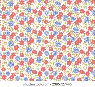 Pequeñas flores vectoriales con un patrón sin fisuras. Papel de pared natural, ilustración de decoración floral. Elementos dibujados a mano. Dibujo infantil. Imprimir para un vestido o traje de baño