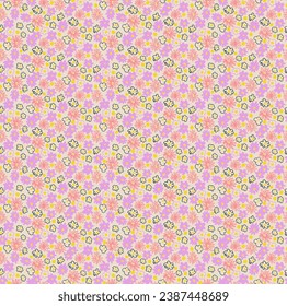 Kleine Vektorblumen schmücken nahtloses Muster. Natürliche Tapete, Blumendekoration. Handgezeichnete Elemente. Kinderzeichnung. Drucken für ein Kleid oder einen Badeanzug