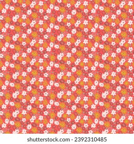 Small vector flowers daisy seamless pattern. Natural wallpaper, floral decoration illustration. Hand drawn elements. Children's drawing. Print for a dress or swimsuit
