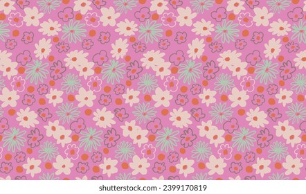 Pequeñas flores vectoriales con un patrón sin fisuras. Papel de pared natural, ilustración de decoración floral. Elementos dibujados a mano. Dibujo infantil. Imprimir para un vestido o traje de baño