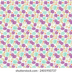 Small vector flowers daisy seamless pattern. Natural wallpaper, floral decoration illustration. Hand drawn elements. Children's drawing. Print for a dress or swimsuit