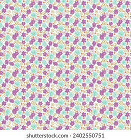 Pequeñas flores vectoriales con un patrón sin fisuras. Papel de pared natural, ilustración de decoración floral. Elementos dibujados a mano. Dibujo infantil. Imprimir para un vestido o traje de baño