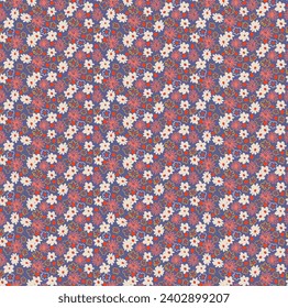 Small vector flowers daisy seamless pattern. Natural wallpaper, floral decoration illustration. Hand drawn elements. Children's drawing. Print for a dress or swimsuit