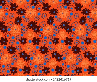Small vector flowers daisy seamless pattern. Natural wallpaper, floral decoration illustration. Hand drawn elements. Children's drawing. Print for a dress or swimsuit
