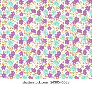 Small vector flowers daisy seamless pattern. Natural wallpaper, floral decoration illustration. Hand drawn elements. Children's drawing. Print for a dress or swimsuit