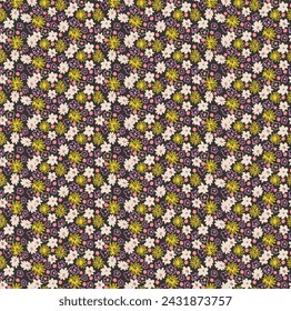 Small vector flowers daisy seamless pattern. Natural wallpaper, floral decoration illustration. Hand drawn elements. Children's drawing. Print for a dress or swimsuit