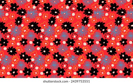 Small vector flowers daisy seamless pattern. Natural wallpaper, floral decoration illustration. Hand drawn elements. Children's drawing. Print for a dress or swimsuit