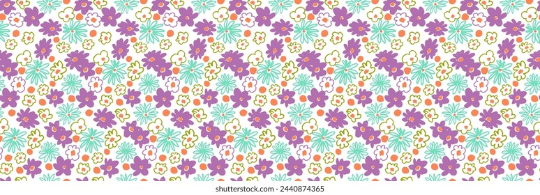 Pequeñas flores vectoriales de margarita sin patrón. Papel pintado natural, ilustración de decoración floral. Elementos dibujados a mano Dibujo para niños. Imprimir para un vestido o traje de baño
