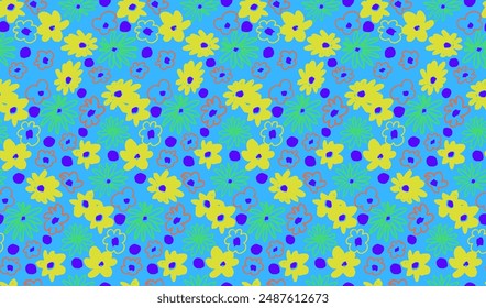 Small vector flowers daisy seamless pattern. Natural wallpaper, floral decoration illustration. Hand drawn elements. Children's drawing. Print for a dress or swimsuit