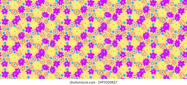 Small vector flowers daisy seamless pattern. Natural wallpaper, floral decoration illustration. Hand drawn elements. Children's drawing. Print for a dress or swimsuit