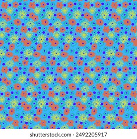 Small vector flowers daisy seamless pattern. Natural wallpaper, floral decoration illustration. Hand drawn elements. Children's drawing. Print for a dress or swimsuit