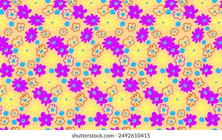 Small vector flowers daisy seamless pattern. Natural wallpaper, floral decoration illustration. Hand drawn elements. Children's drawing. Print for a dress or swimsuit
