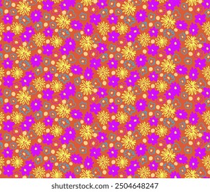 Small vector flowers daisy seamless pattern. Natural wallpaper, floral decoration illustration. Hand drawn elements. Children's drawing. Print for a dress or swimsuit