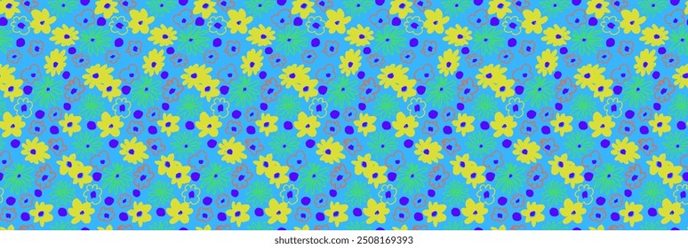 Small vector flowers daisy seamless pattern. Natural wallpaper, floral decoration illustration. Hand drawn elements. Children's drawing. Print for a dress or swimsuit