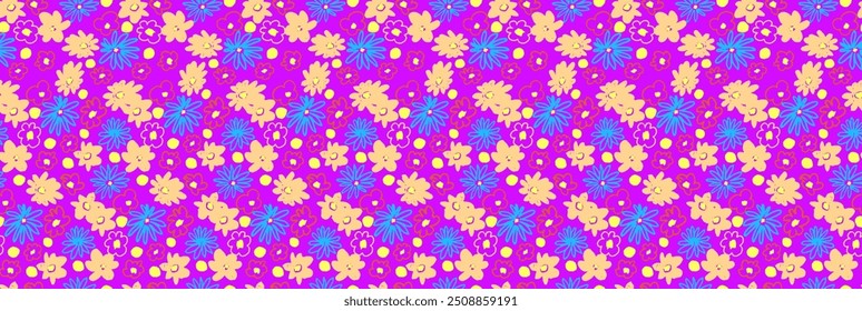 Pequeno vetor flores daisy padrão sem emenda. Papel de parede natural, decoração floral ilustração. Elementos desenhados à mão. Desenho infantil. Impressão para um vestido ou maiô