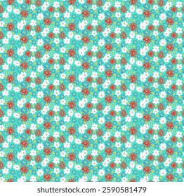 Small vector flowers daisy seamless pattern. Natural wallpaper, floral decoration illustration. Hand drawn elements. Children's drawing. Print for a dress or swimsuit