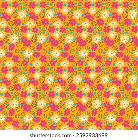 Small vector flowers daisy seamless pattern. Natural wallpaper, floral decoration illustration. Hand drawn elements. Children's drawing. Print for a dress or swimsuit