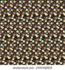 Small vector flowers daisy seamless pattern. Natural wallpaper, floral decoration illustration. Hand drawn elements. Children's drawing. Print for a dress or swimsuit