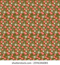 Small vector flowers daisy seamless pattern. Natural wallpaper, floral decoration illustration. Hand drawn elements. Children's drawing. Print for a dress or swimsuit