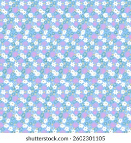 Small vector flowers daisy seamless pattern. Natural wallpaper, floral decoration illustration. Hand drawn elements. Children's drawing. Print for a dress or swimsuit