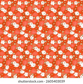 Small vector flowers daisy seamless pattern. Natural wallpaper, floral decoration illustration. Hand drawn elements. Children's drawing. Print for a dress or swimsuit