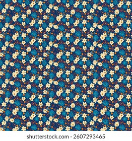 Small vector flowers daisy seamless pattern. Natural wallpaper, floral decoration illustration. Hand drawn elements. Children's drawing. Print for a dress or swimsuit