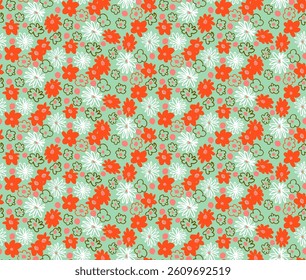 Small vector flowers daisy seamless pattern. Natural wallpaper, floral decoration illustration. Hand drawn elements. Children's drawing. Print for a dress or swimsuit