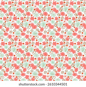 Small vector flowers daisy seamless pattern. Natural wallpaper, floral decoration illustration. Hand drawn elements. Children's drawing. Print for a dress or swimsuit