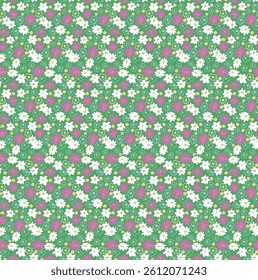 Small vector flowers daisy seamless pattern. Natural wallpaper, floral decoration illustration. Hand drawn elements. Children's drawing. Print for a dress or swimsuit